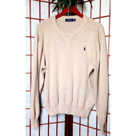 Polo by Ralph Lauren Men's Cotton Knit Sweater with Navy Blue Pony Logo - Picture 2 of 8
